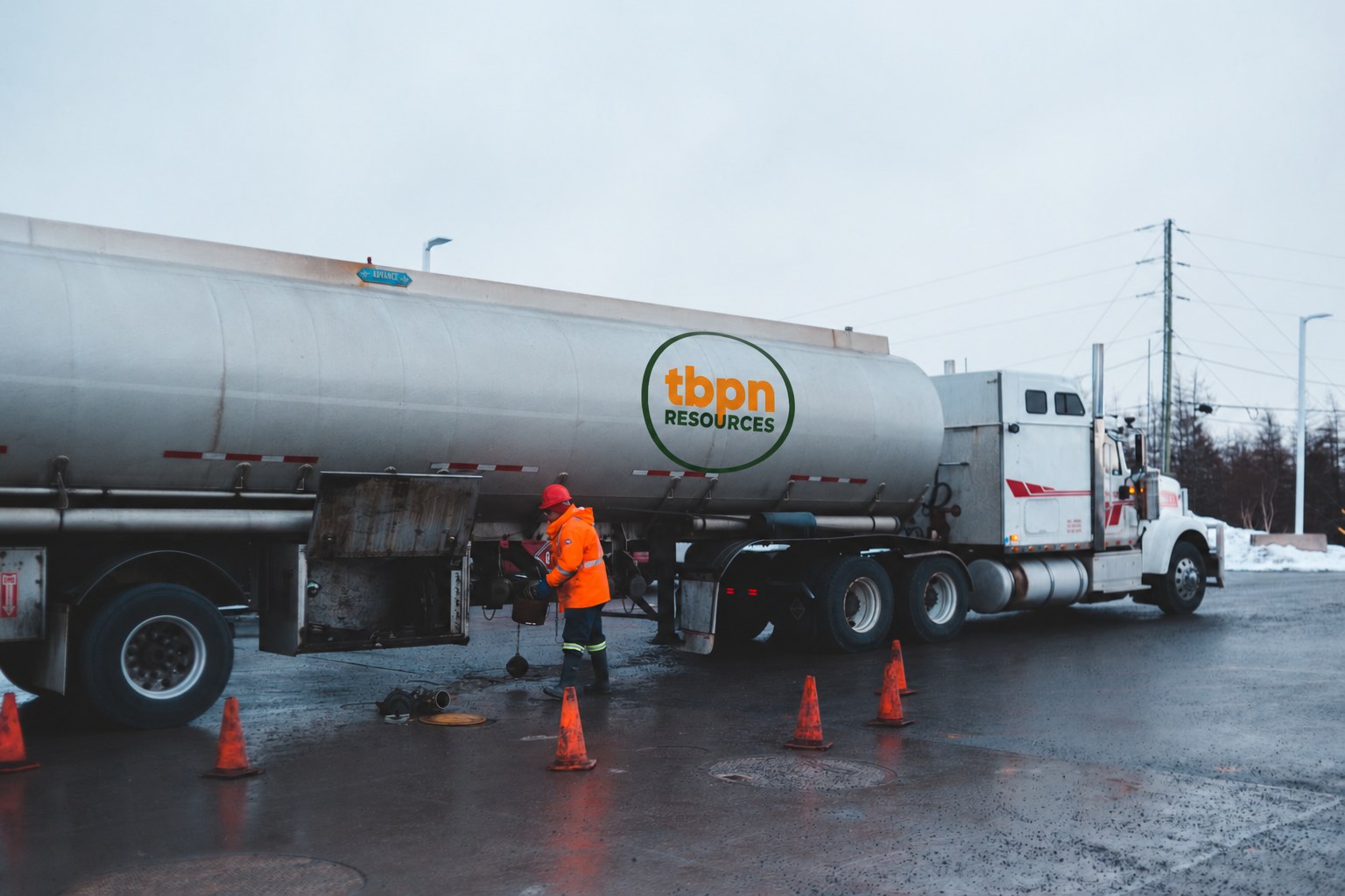 TBPN Resources road fuel tanker being attended by a depot operator